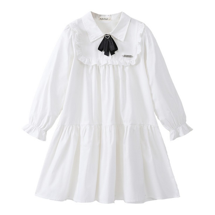 ZPEIZ 아동 여아 주니어 셔츠 칼라 긴소매 원피스 럭셔리 학원 스타일 스커트