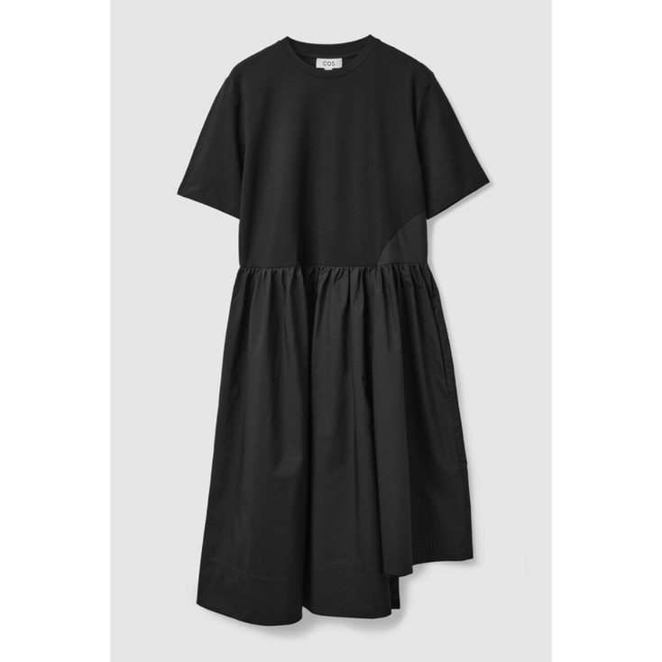COS코스 여성 원피스 캐주얼 불규칙 티셔츠 드레스 A라인 스커트 블랙 1031499001