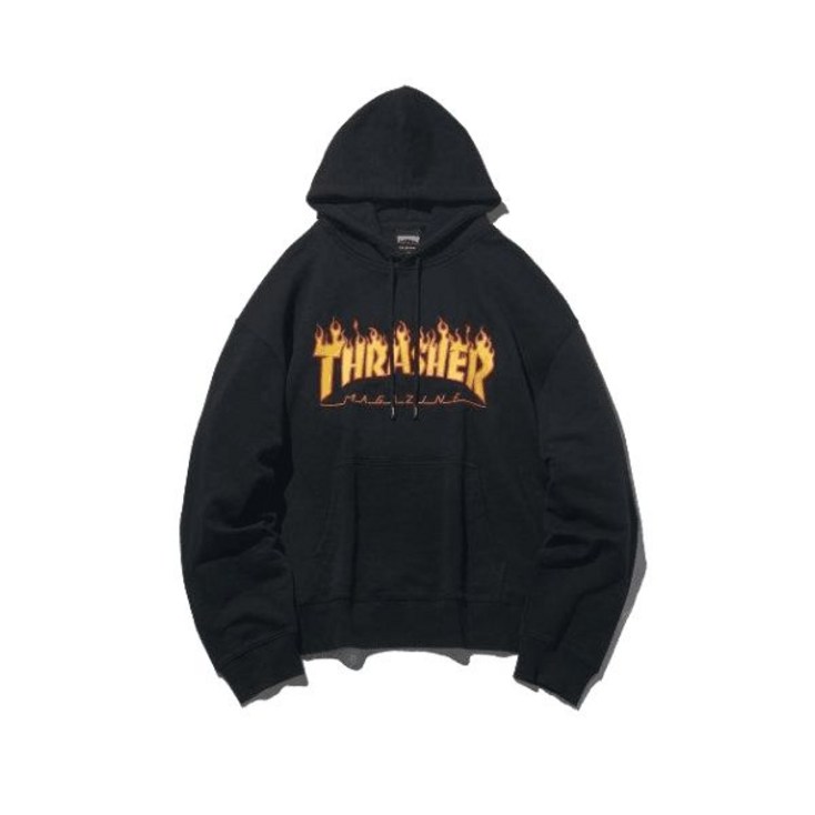 매장상품 THRASHER 트레셔 후드티 기모논기모 플레임 로고 후디 블랙 328901