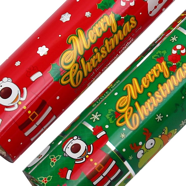 포포팬시 뽀로로 크리스마스 비닐 증착 롤 포장지 18m, 눈적색 + 녹색, 2개