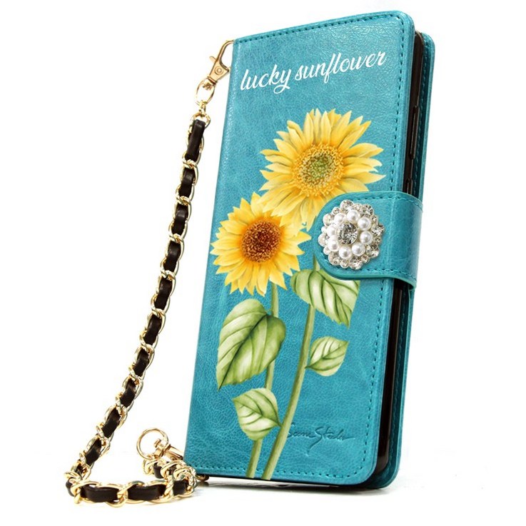지폐 카드수납 폰케이스 지갑형 손목체인줄 포함 DIA Lucky Sunflower 행운의 해바라기 다이어리 핸드폰케이스 갤럭시/아이폰/LG