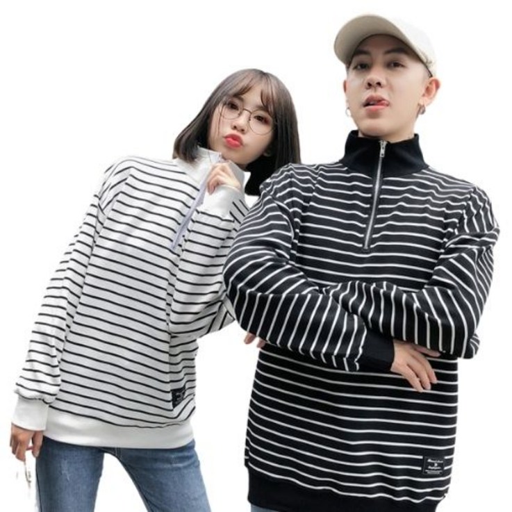 흑백 스트라이프 커플 맨투맨 남녀 맨투맨 흑백 스트라이프 커플 맨투맨 남녀 맨투맨