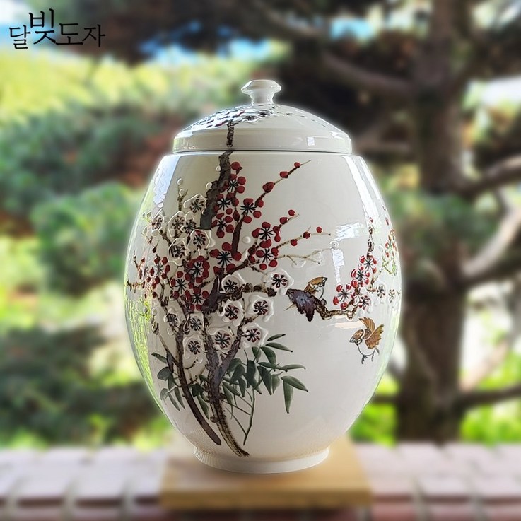 달빚도자 백자쌀독 매화 20kg 쌀독 쌀항아리뚜껑포함 항아리형 당일출고 달빚도자 백자쌀독 매화 20kg 쌀독 쌀항아리뚜껑포함 항아리형 당일출고