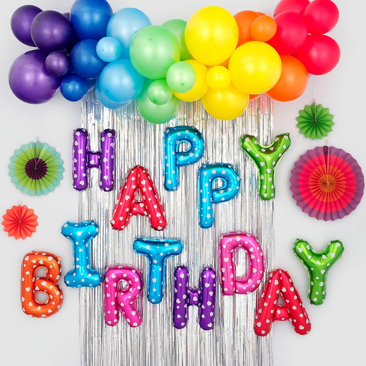파티팡 생일파티 장식세트 해피벌스데이 클라우드벌룬 레인보우 손펌프증정 생일파티 파티용품 파티풍선, 1개