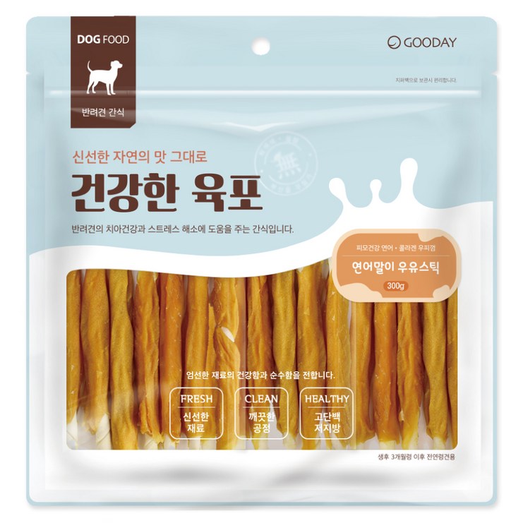 굿데이 강아지 건강한 육포 우유스틱 껌 300g, 연어 + 우유 혼합맛, 1개