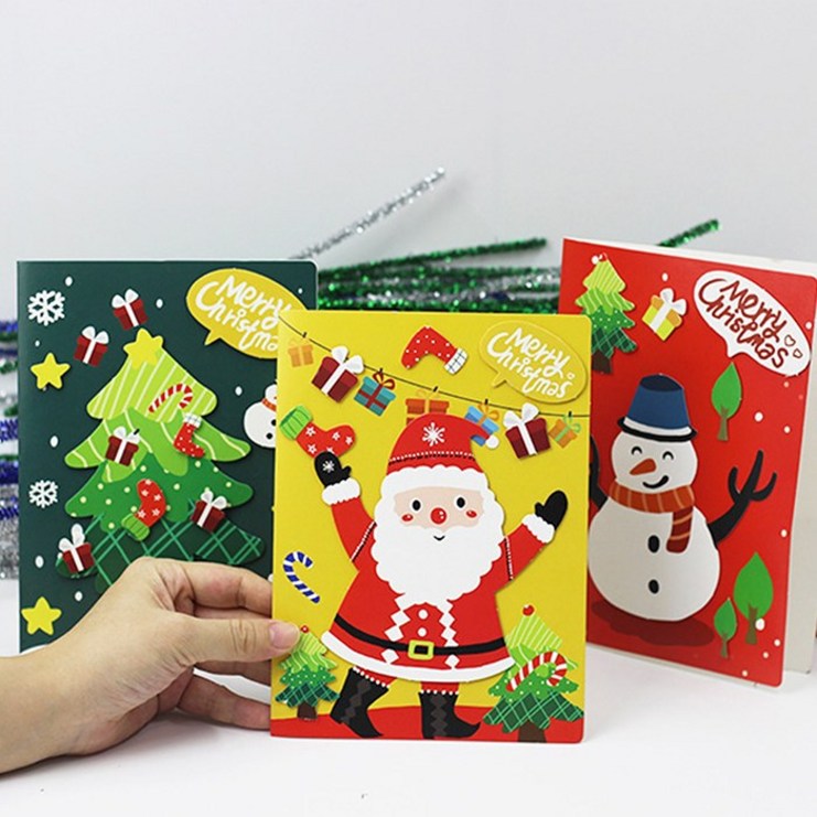 DIY 만들기 크리스마스 카드 선물 3종 세트 유아 꾸미기 어린이 성탄 편지지 어린이집 성탄절 엽서, R39097A(DIY 3장세트