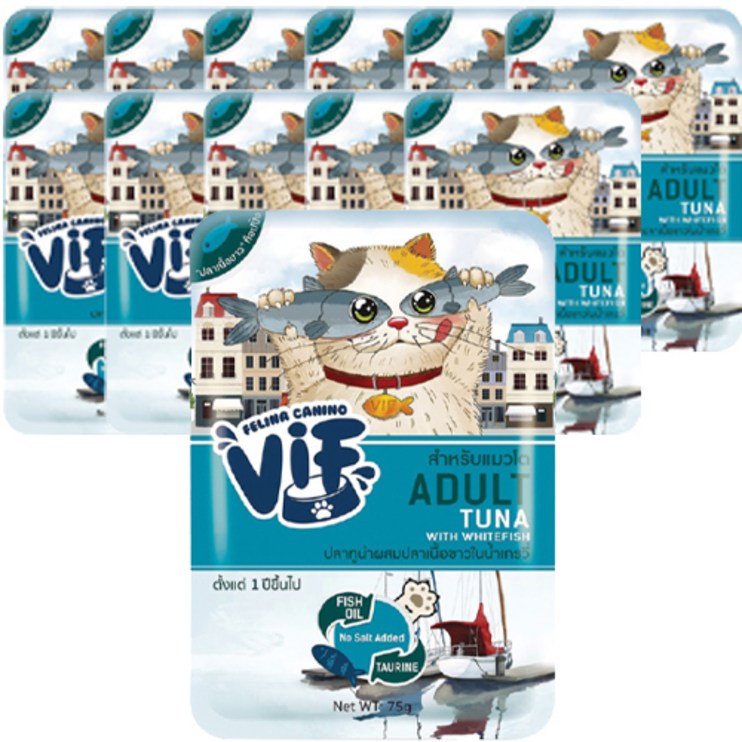 VIF 고양이 어덜트 파우치 간식, 혼합맛참치흰살생선그레이비, 75g, 12개 VIF 고양이 어덜트 파우치 간식, 혼합맛참치흰살생선그레이비, 75g, 12개