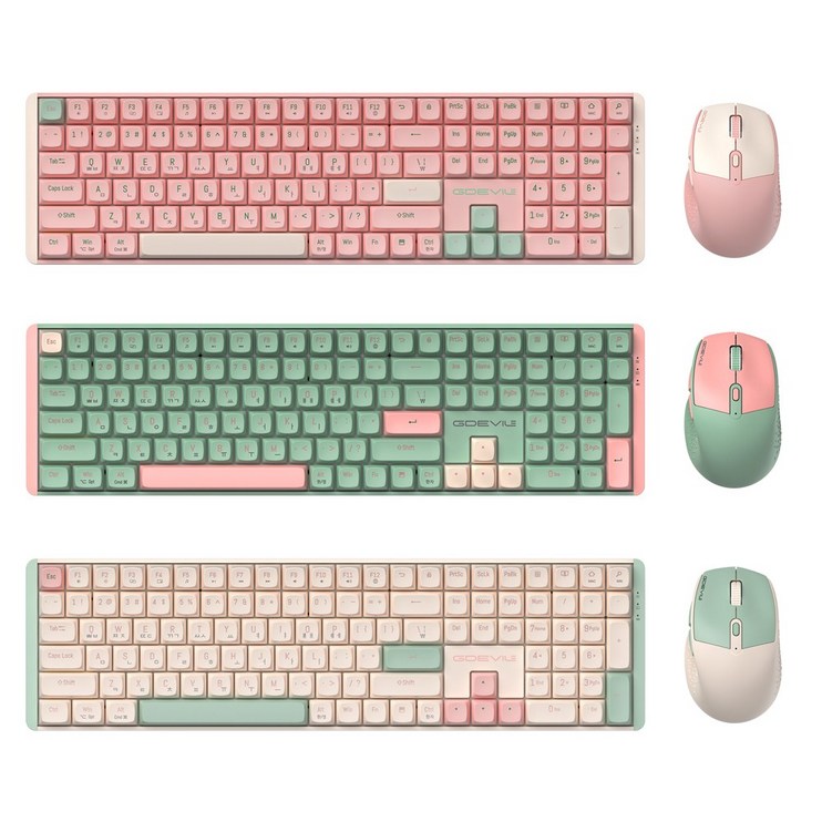 GDEVIL MK850W 저소음 무선 기계식 키보드 마우스 세트 3컬러, 민트, 단일상품, 인체공학