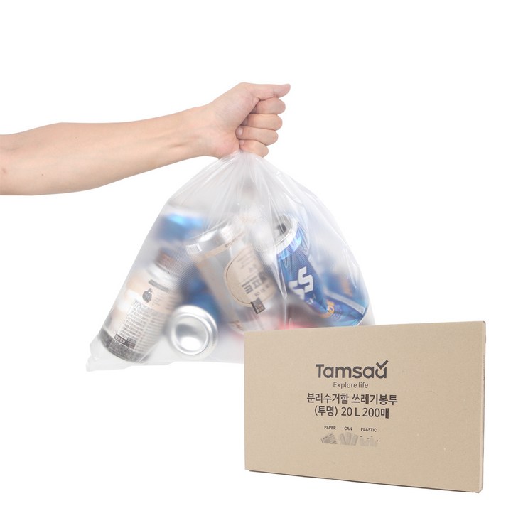 탐사 분리수거 쓰레기용 비닐봉투(투명), 20L, 200매 - 쇼핑앤샵