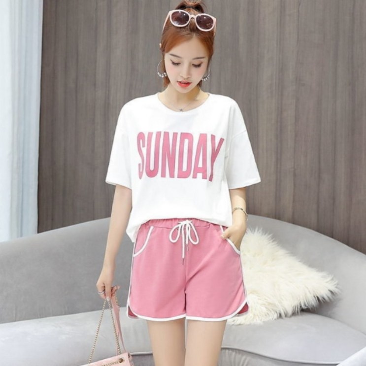 사수바리 여성용 반팔 츄리닝 세트 홈웨어 오버핏 트레이닝 썬데이 상하세트