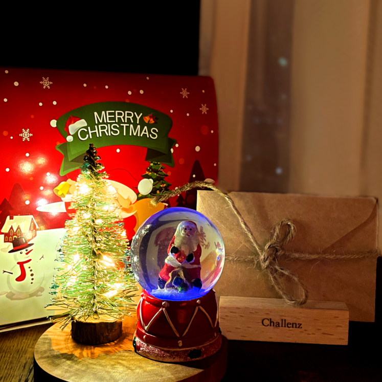 챌린즈 크리스마스 미니어처 트리 소품 풀세트 워터볼 무드등  LED전구  원목코스터  선물상자  편지카드 거치대 세트