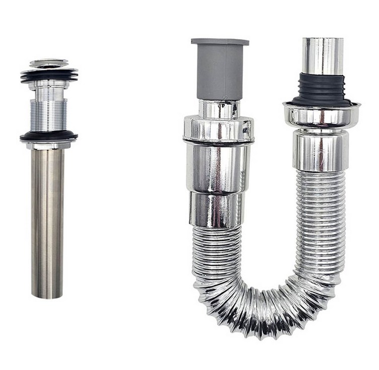 비앤홈 세면대 원터치 자동 팝업  자바라 트랩 세트, 실버