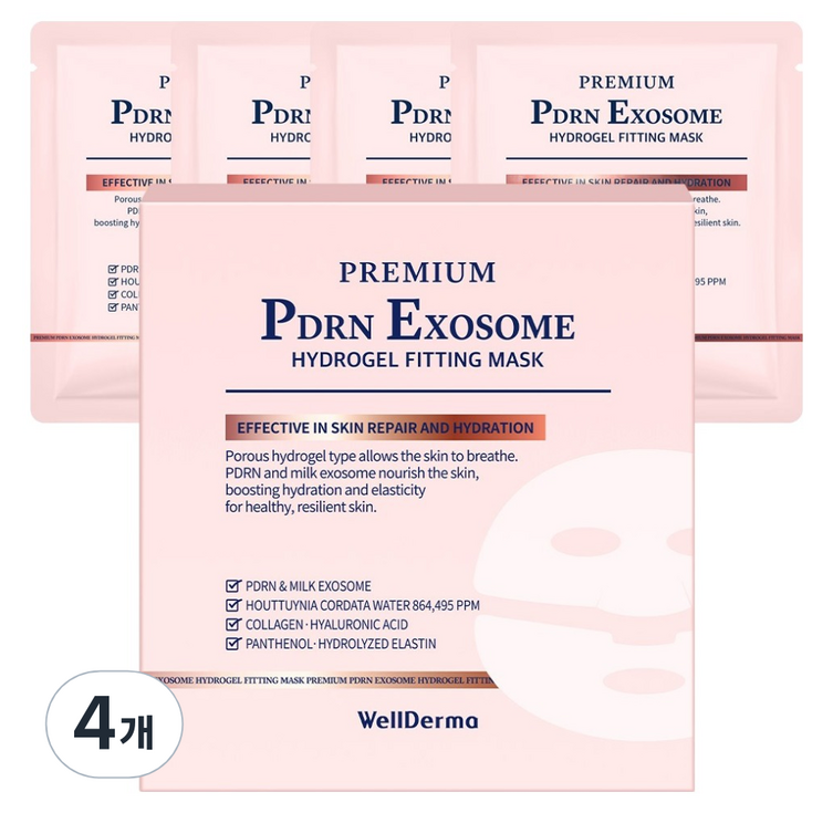 웰더마 프리미엄 PDRN 엑소좀 하이드로겔 피팅 마스크, 4개, 4개입