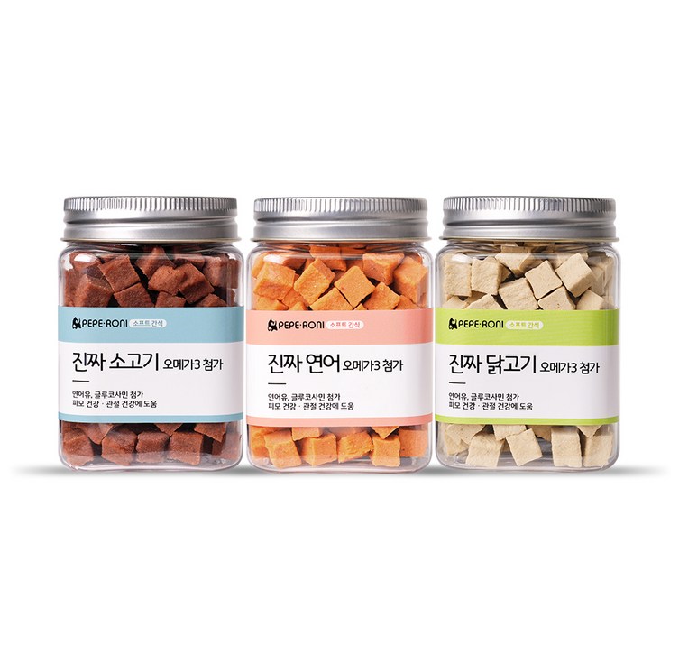 페페로니 강아지 진짜 오메가3 트릿 세트, 소고기  연어  닭고기, 1세트, 540g