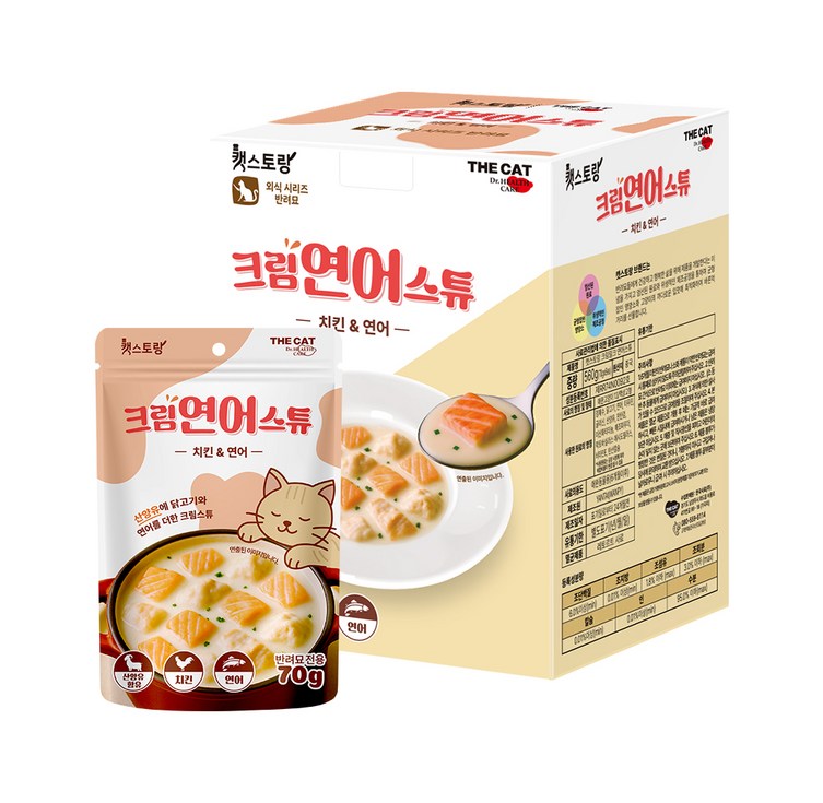 더캣 고양이 캣스토랑 밀크스튜 보양 습식 파우치, 닭연어, 70g, 8개