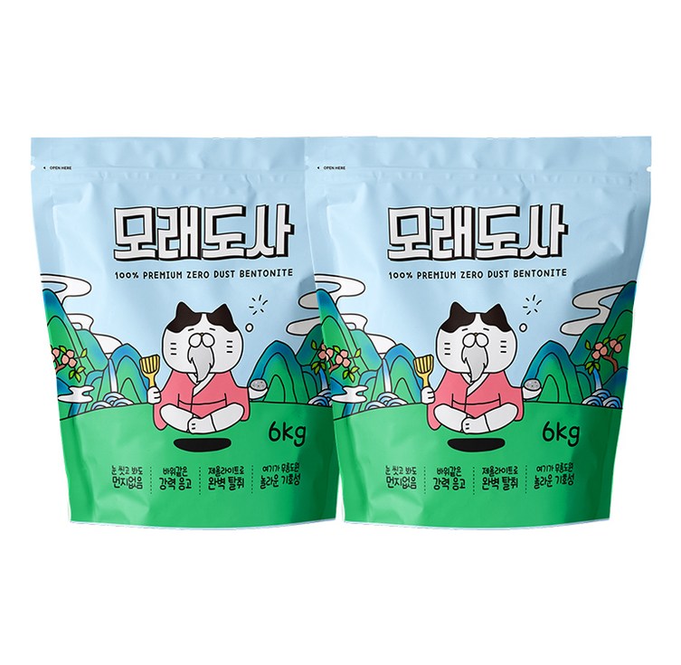 모래도사 프리미엄 제로 더스트 벤토나이트 고양이 모래, 6kg, 2개, 무향