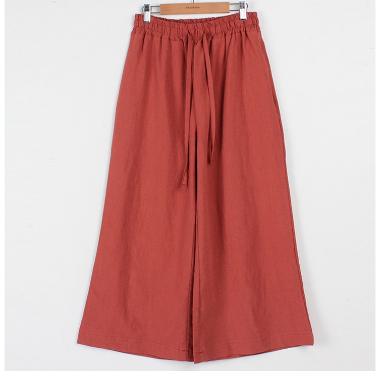 빼빼 여성용 에디스 허리밴딩 와이드 8부 린넨 바지