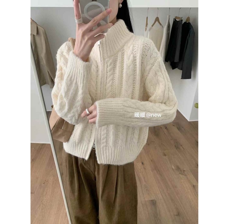 투웨이 케이블 집업 스웨터 니트 터틀넥 가디건