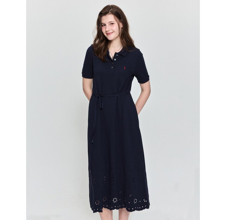 25SS 시즌오프아이코닉 아일렛 피케 반팔 원피스 네이비 HSDR5BC36N2