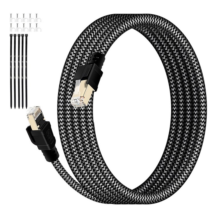 HUO JI CAT8 40Gbps 초고속 게이밍 랜케이블 인터넷 랜선, 검정색, 1개, 10m