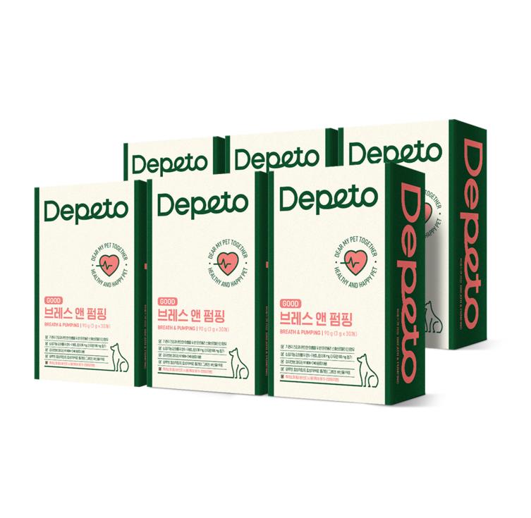 디페토 강아지 기관지 심장 영양제 굿 브레스앤펌핑 150g, 30정, 심장간, 6개