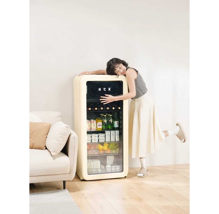 HCK 투명 미니 냉장고 가정용 사무실 와인 저장