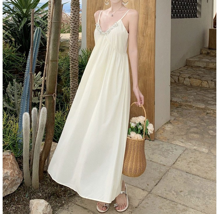 지니우우 J0205A 가슴큐빅 쉬폰 끈나시 롱원피스