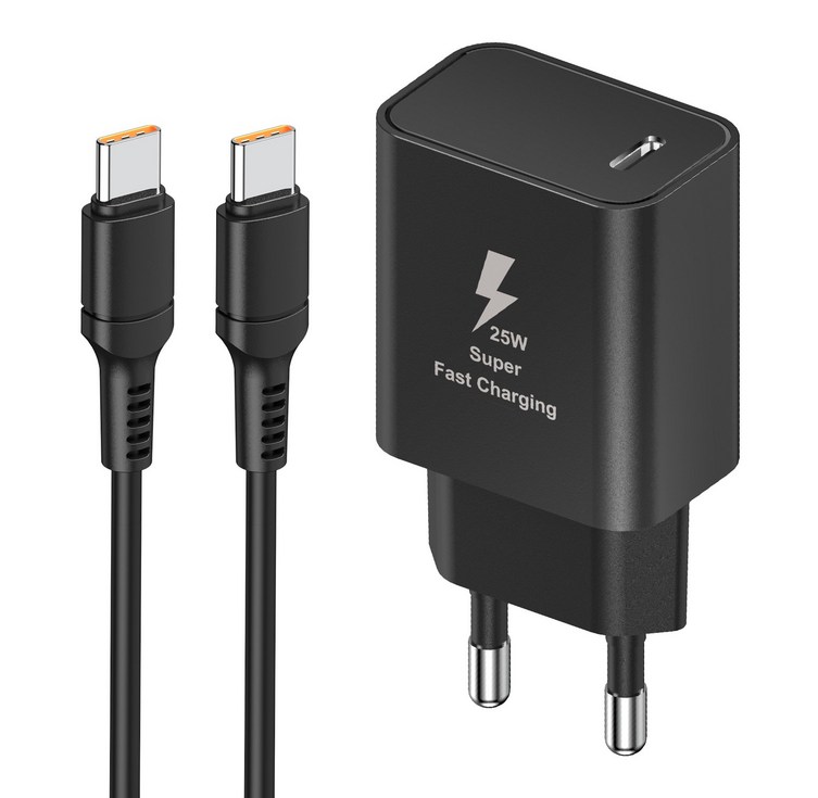 YINTO c타입 고속 충전기 25W PD3.0 PPS  C TO C 1.5M 100w 케이블 세트, 1개, 블랙