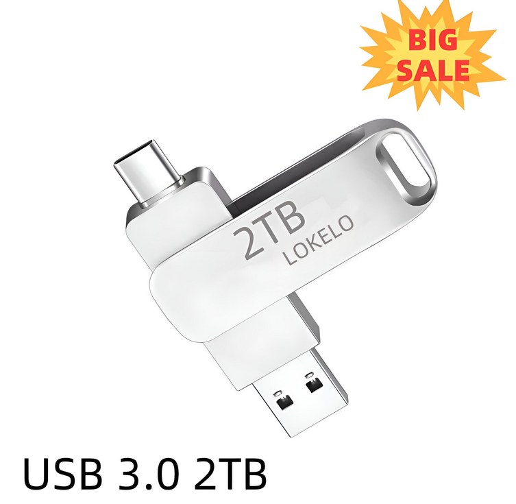 LOKELO 회전 덮개형 방수 고품질 USB 3.0 2TB 대용량 플래시 실버 usb 메모리 360도 회전식 TypeC 2TB 외장하드 대용량 초고속 휴대용 저장장치