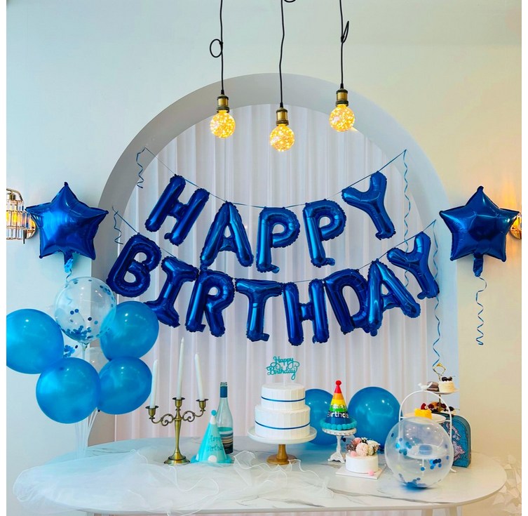 뽀무 생일파티 레터링 은박 풍선 세트, 1개, 29종 오션딥블루