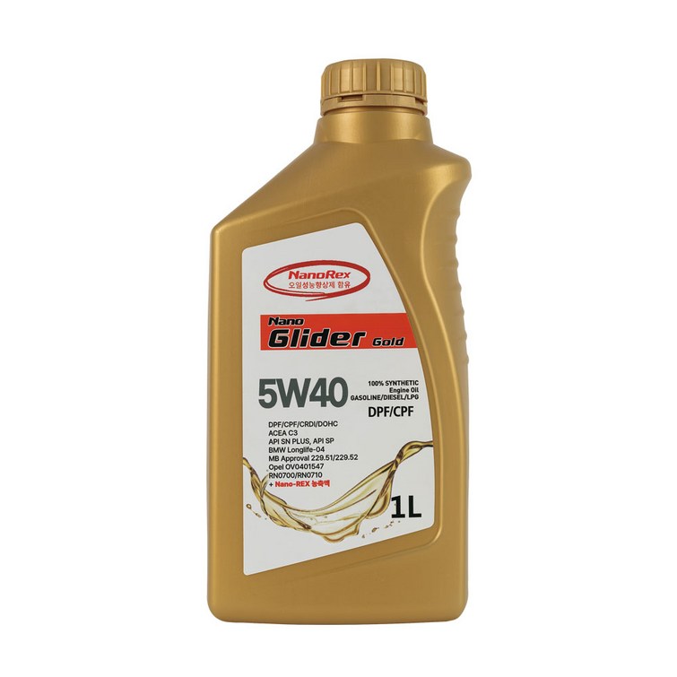 나노렉스 나노글라이더골드 프리미엄 엔진오일 5W40 1L 코팅제함유 사계절 API SN, 5w40, 1개 나노렉스 나노글라이더골드 프리미엄 엔진오일 5W40 1L 코팅제함유 사계절 API SN, 5w40, 1개